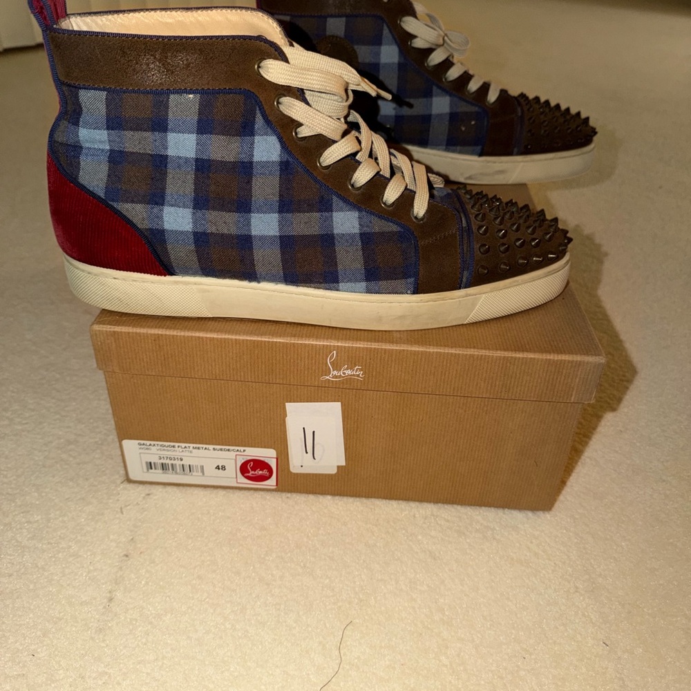 Christian Louboutin Blue and Brown Plaid Sneakers